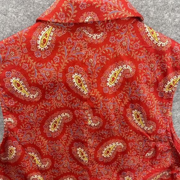 Harolds Red Floral Paisley Sleeveless Button Down Collared Shirt Women 12 - Picture 5 of 8